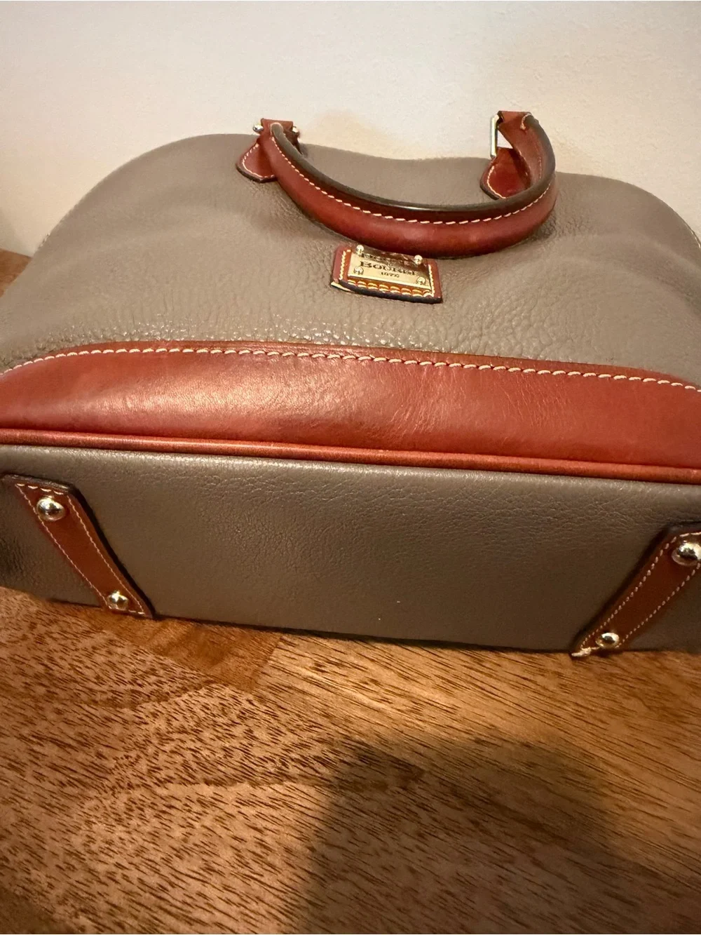 Dooney & Bourke Pebble Grain Zip Zip Satchel with Brown Trim